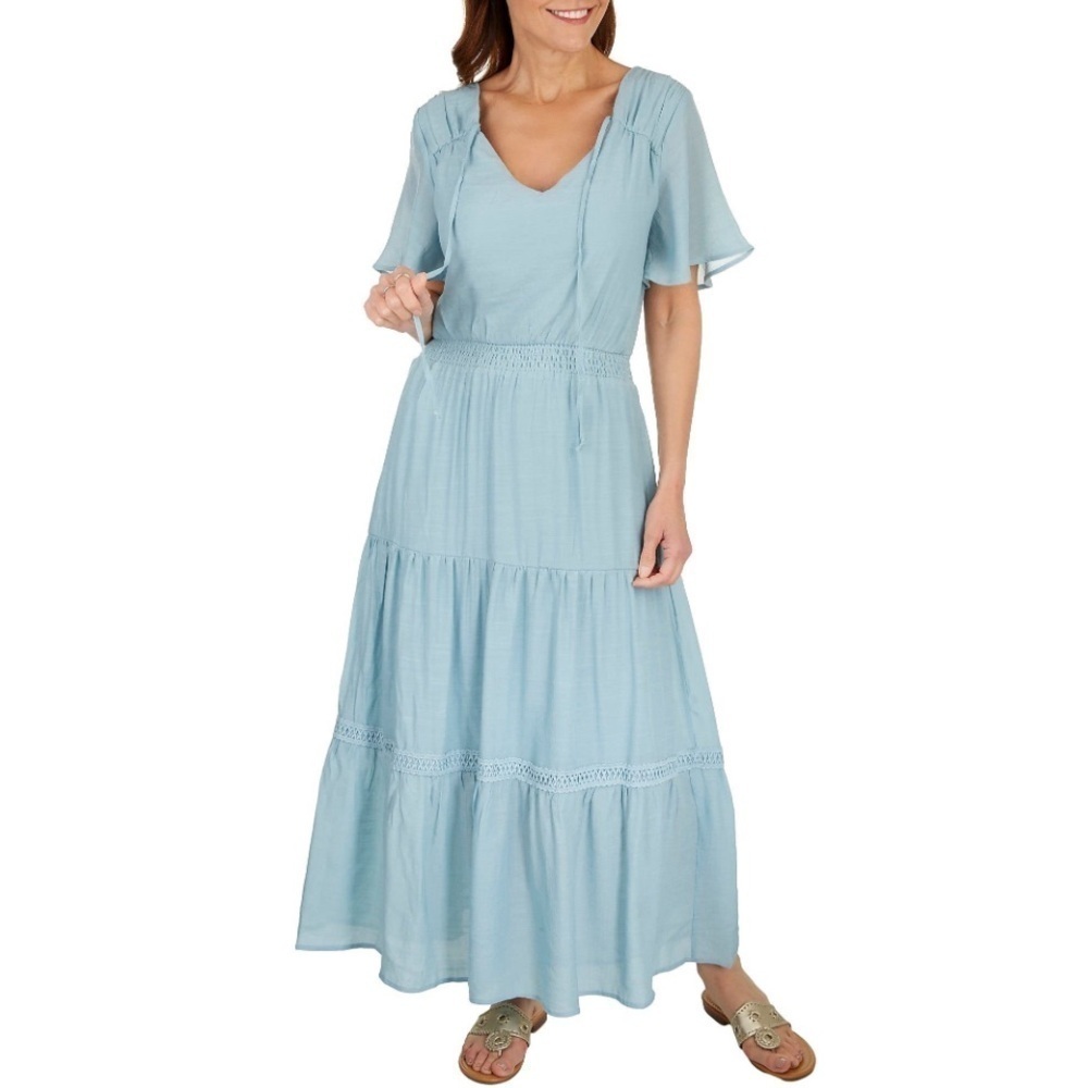 Luxology Women's Tie-Front Tiered Midi Gauge Dress (704)
